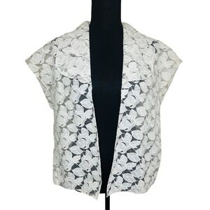 Axara Paris Women's 38 (MED) White Floral Eyelet Open Front Sheer Blouse Cottage
